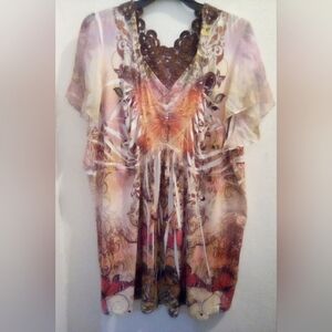 Live and Let Live Buterfly Crochet Lace Rhinestones Bohemian Blouse Size 3X